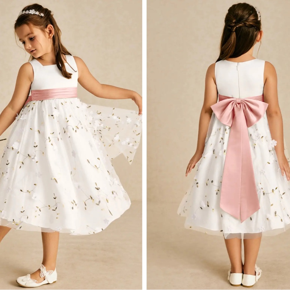 Azazie White and Pink Kids Formal Dress